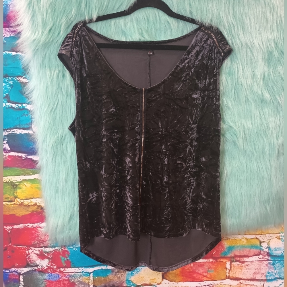 Rock and Republic Black and Silver Velvet Sleeveless Tank Top Size L